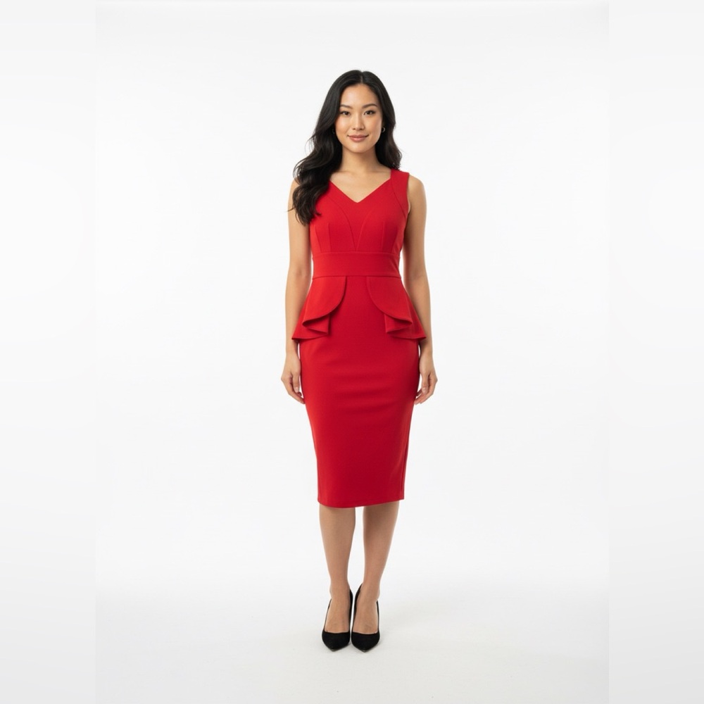 Miusol Red Sleeveless Peplum Midi Dress